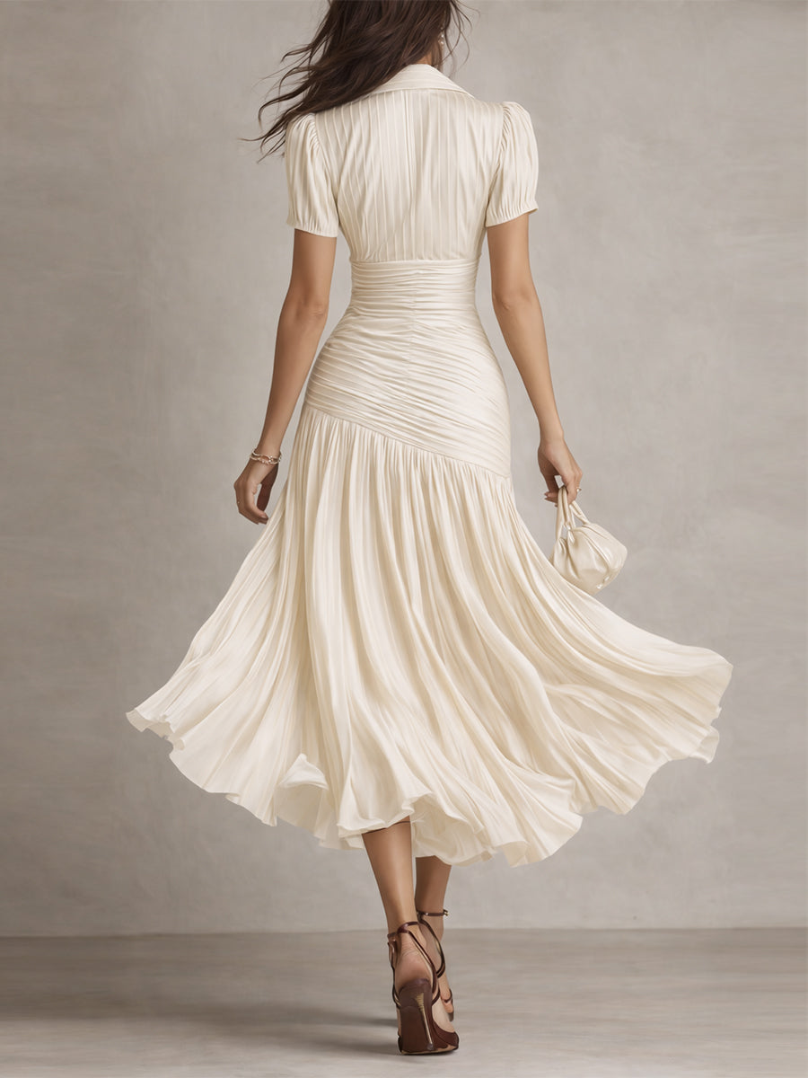 Adriana™ | Vestido Midi Satinado Retro — Elegancia vintage con brillo moderno