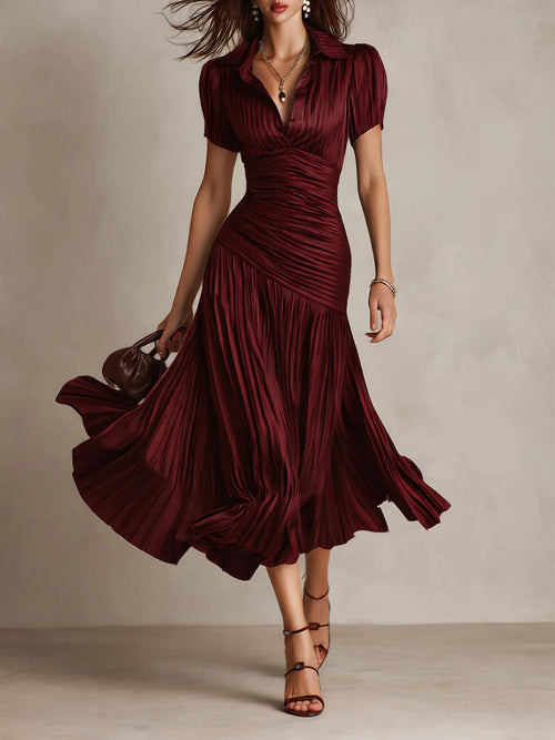 Adriana™ | Vestido Midi Satinado Retro — Elegancia vintage con brillo moderno