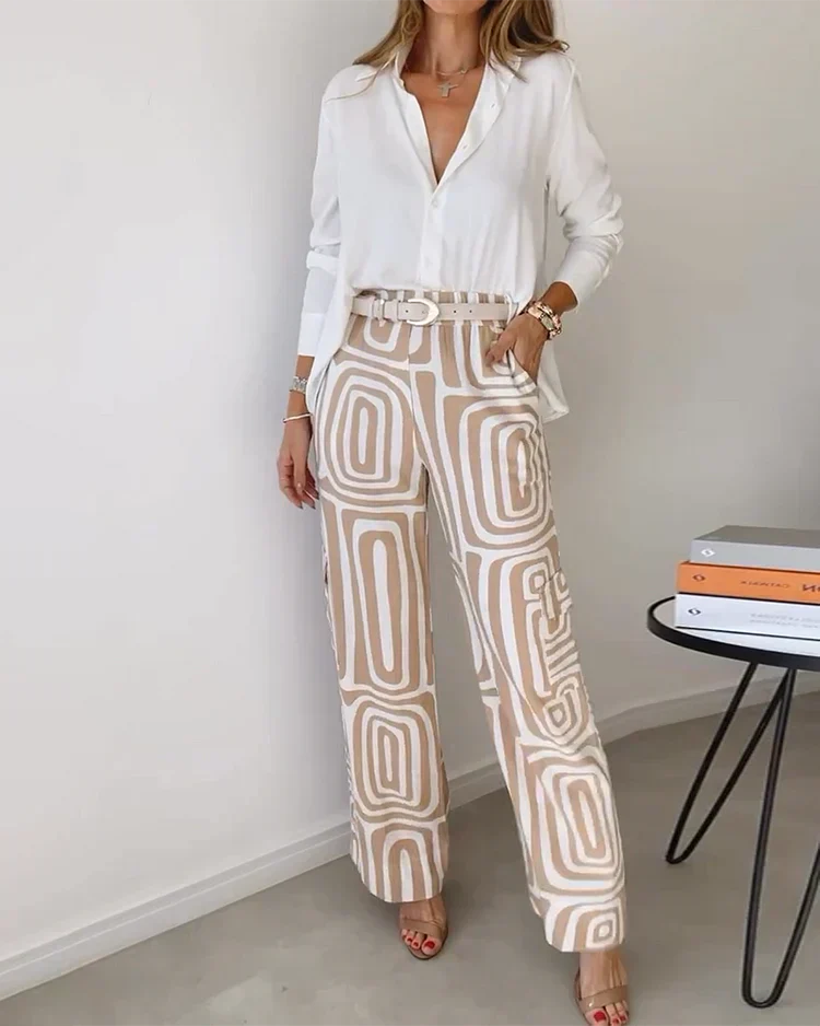 Conjunto Pantalón Elegante con Blusa y Cinturón