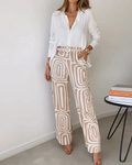 Conjunto Pantalón Elegante con Blusa y Cinturón