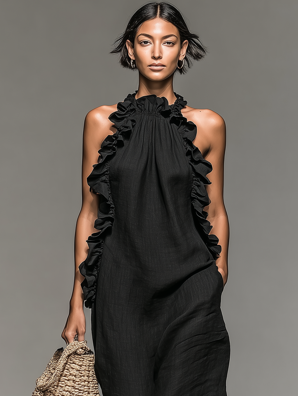 Brisa | Vestido maxi sin mangas con detalle de volantes