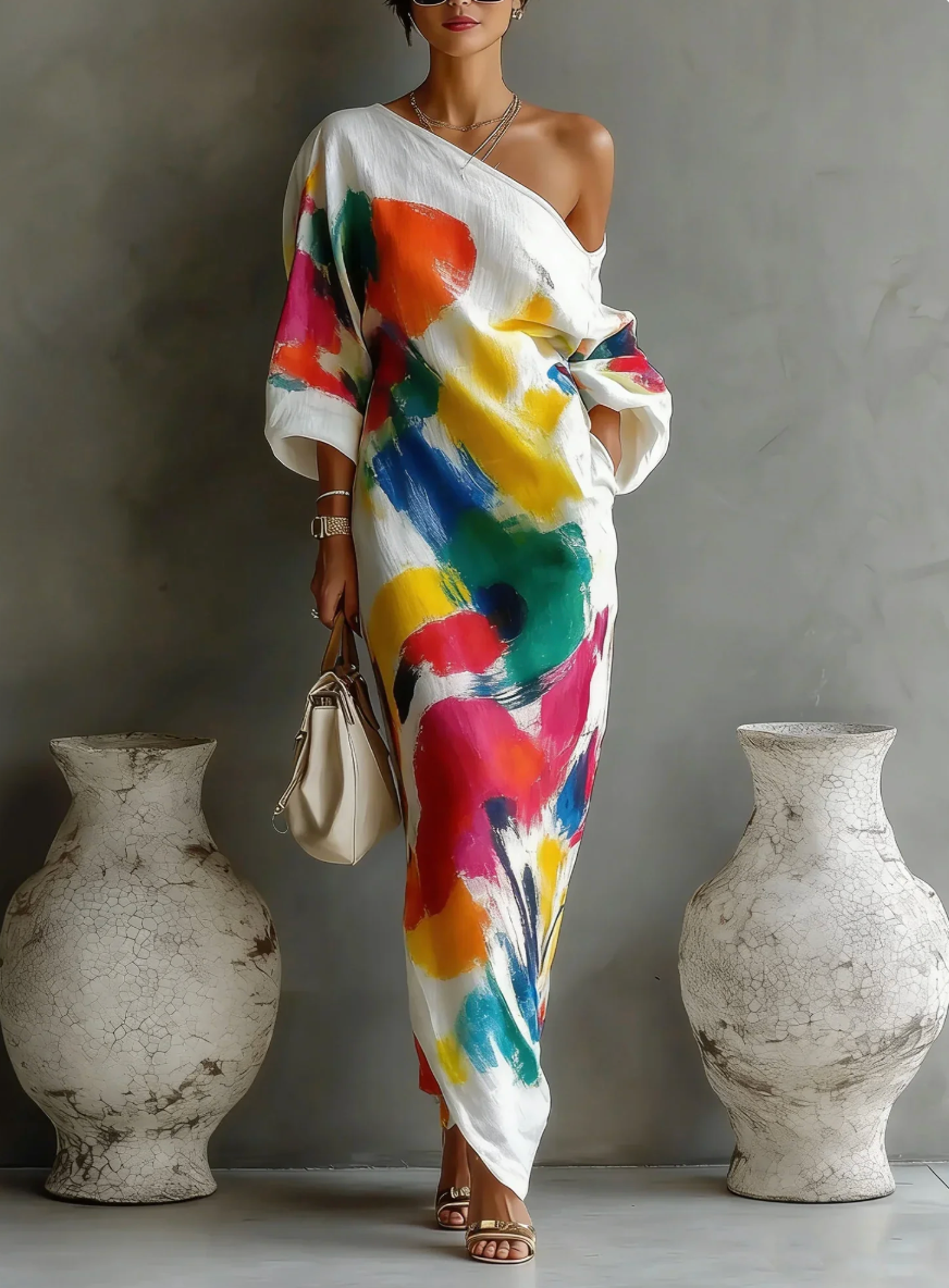 Vestido Artístico de Un Solo Hombro — Elegancia que se convierte en arte