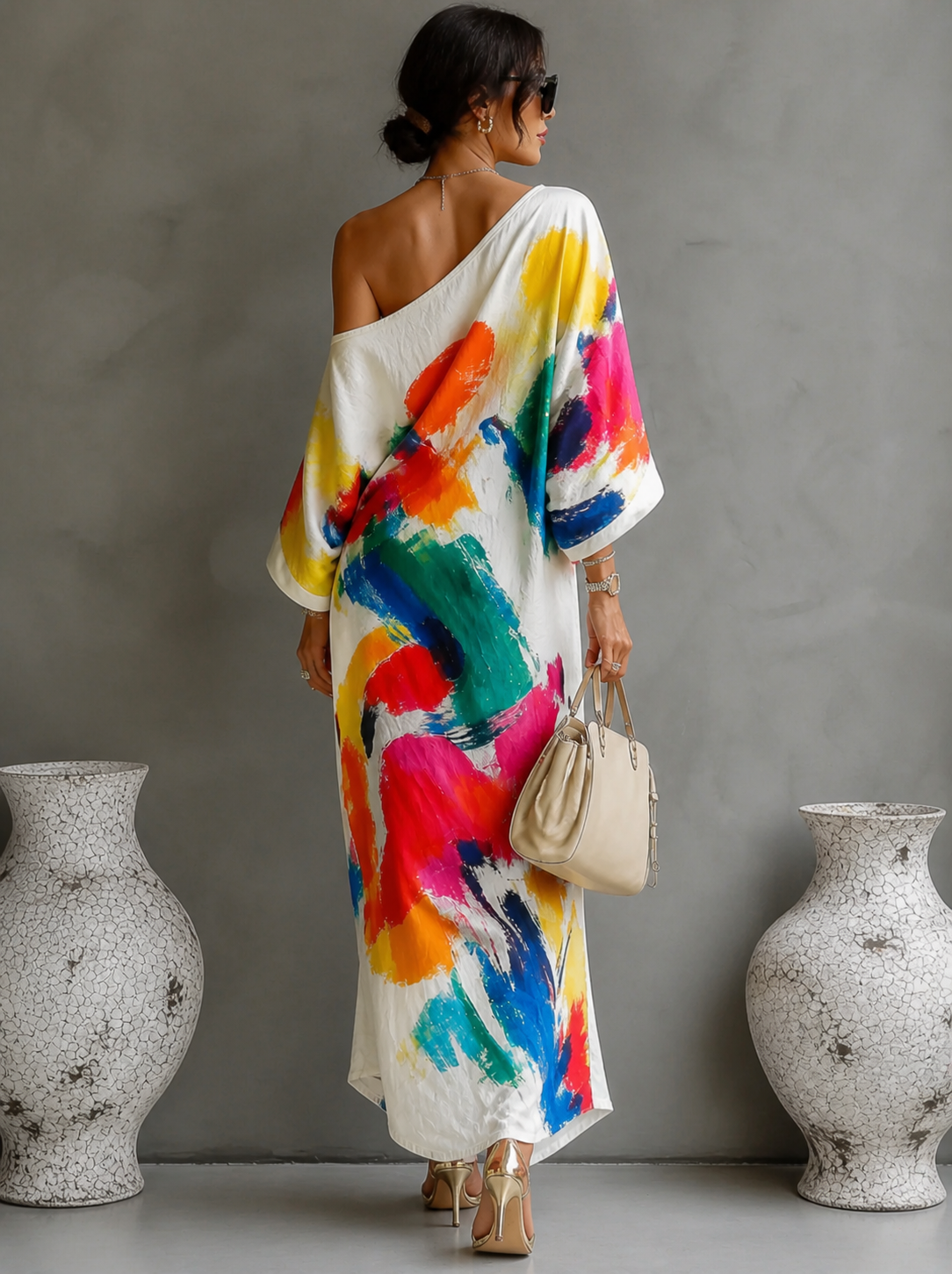Vestido Artístico de Un Solo Hombro — Elegancia que se convierte en arte