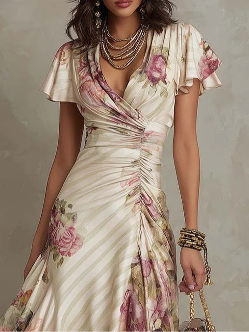 Alba™ | Vestido Midi Floral Cruzado — Elegancia femenina en cada detalle