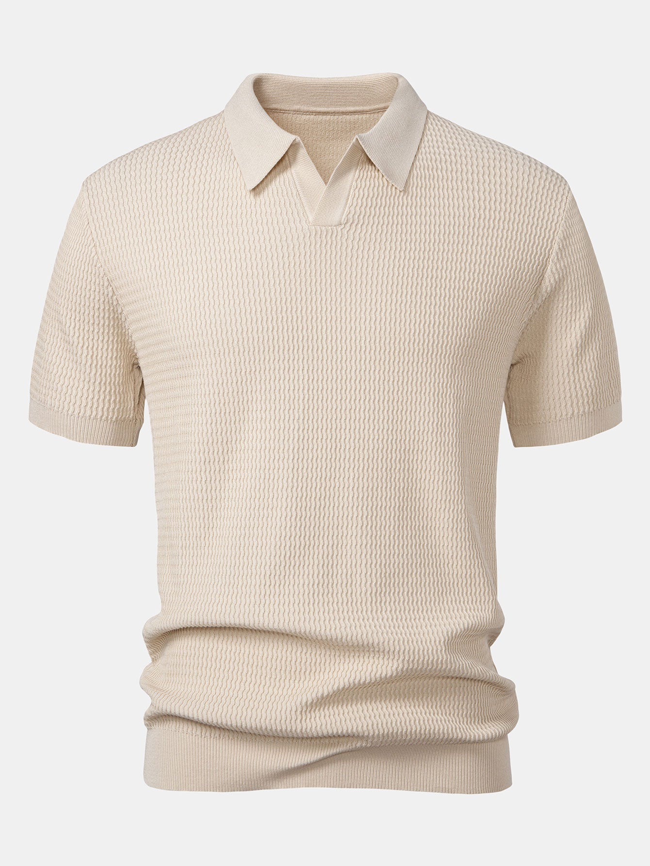 Conjunto Punto Jacquard Polo V y Pantalón Recto Acanalado