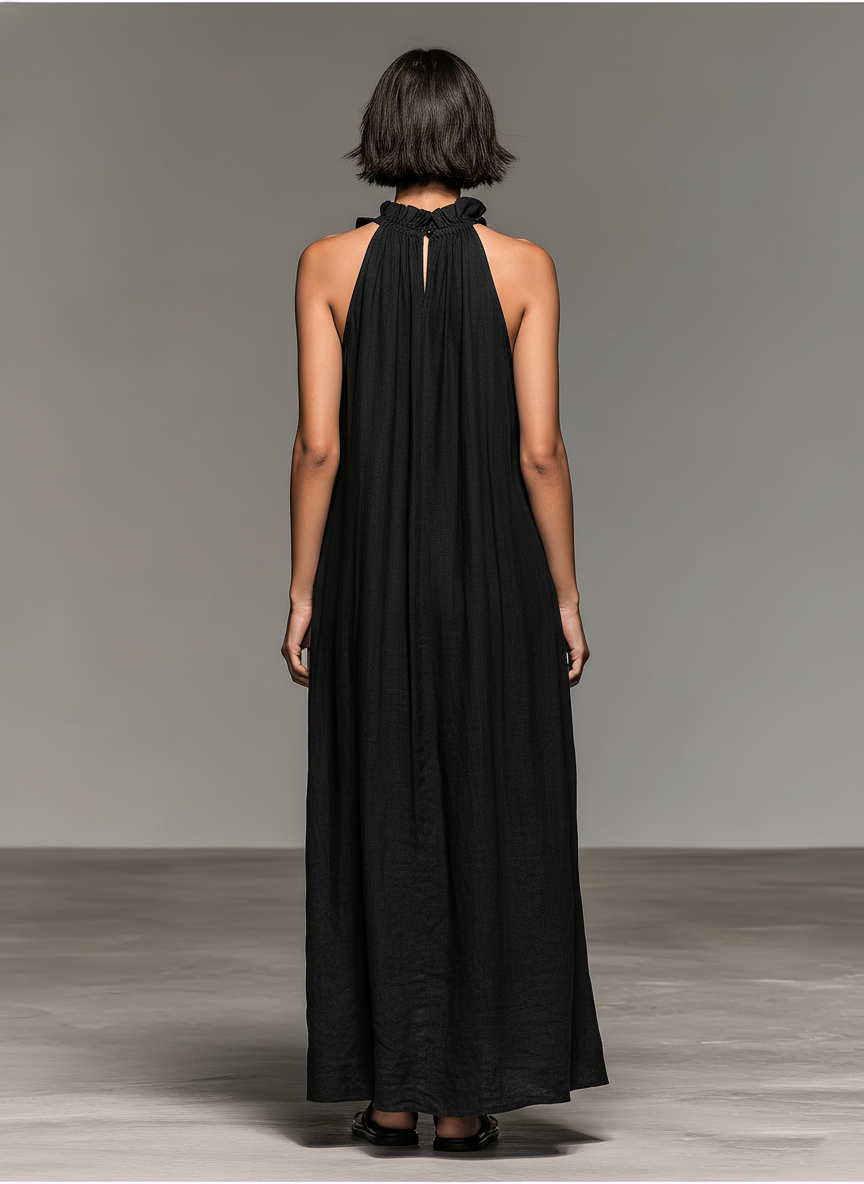 Brisa | Vestido maxi sin mangas con detalle de volantes
