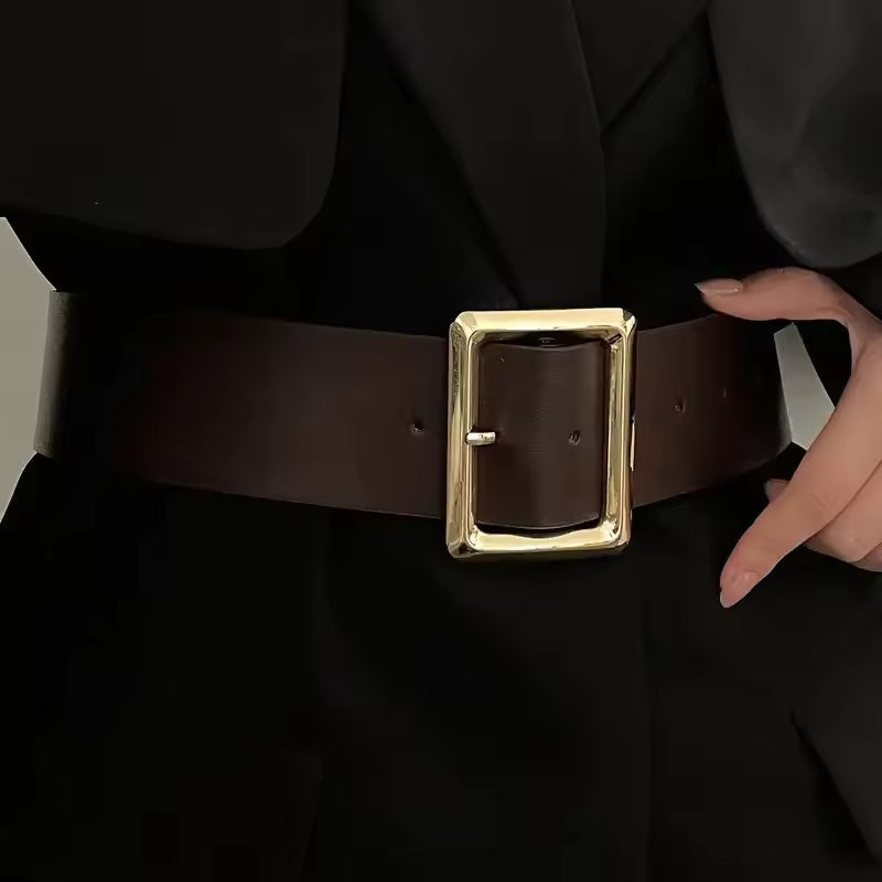 Marcella™ | Cinturón ancho efecto piel con hebilla geométrica dorada