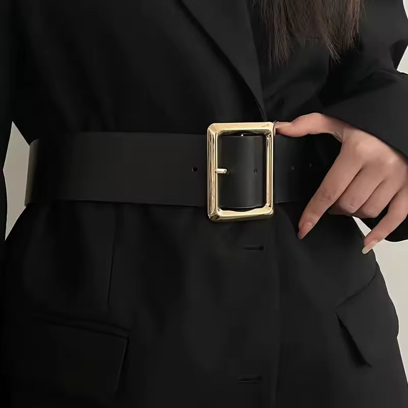 Marcella™ | Cinturón ancho efecto piel con hebilla geométrica dorada