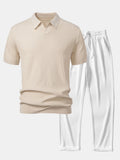 Conjunto Punto Jacquard Polo V y Pantalón Recto Acanalado
