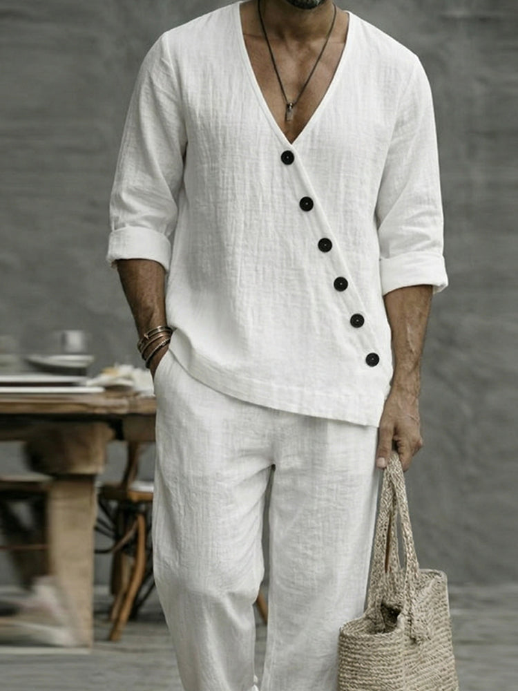 Firenze™ | Conjunto algodón puro cuello solapa
