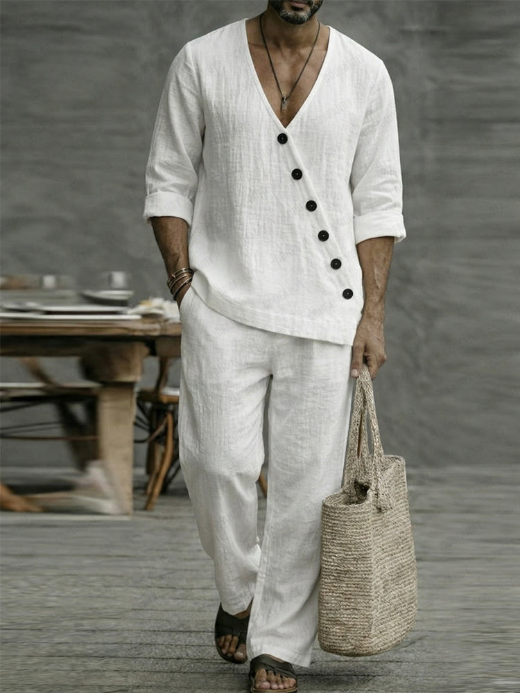 Firenze™ | Conjunto algodón puro cuello solapa