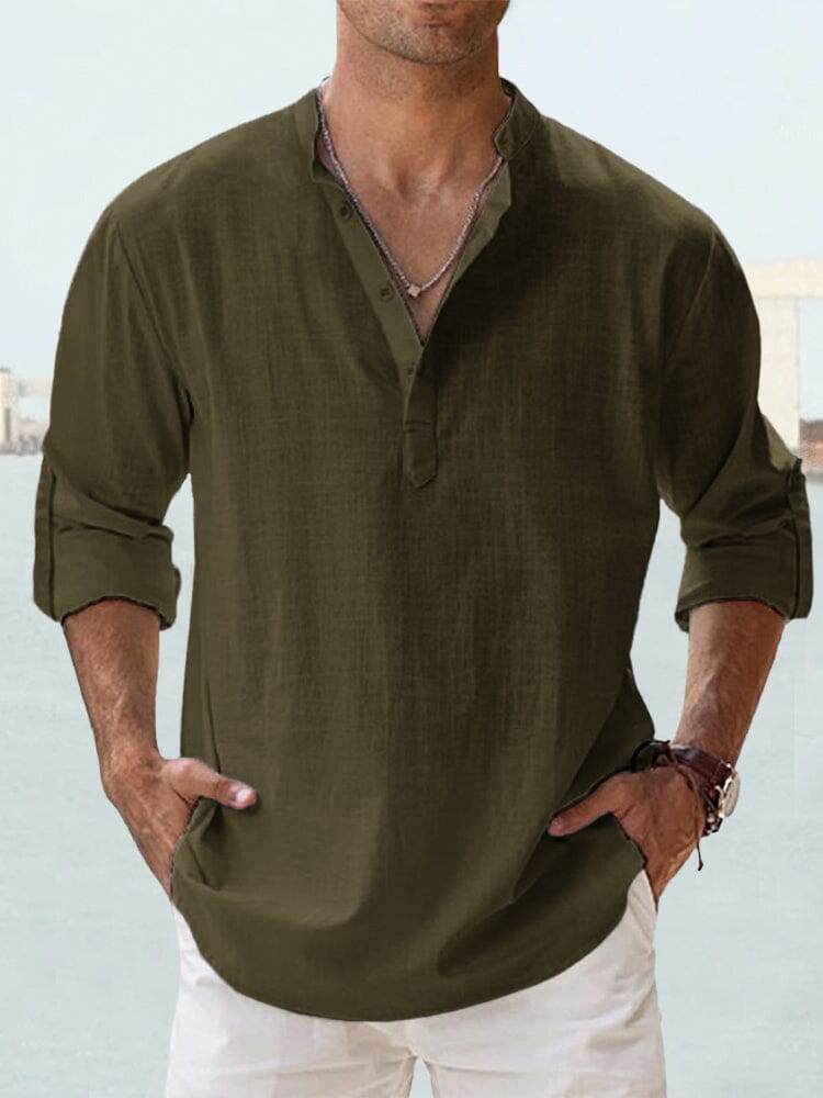 Auren™ | Camisa de lino y algodón cuello abierto