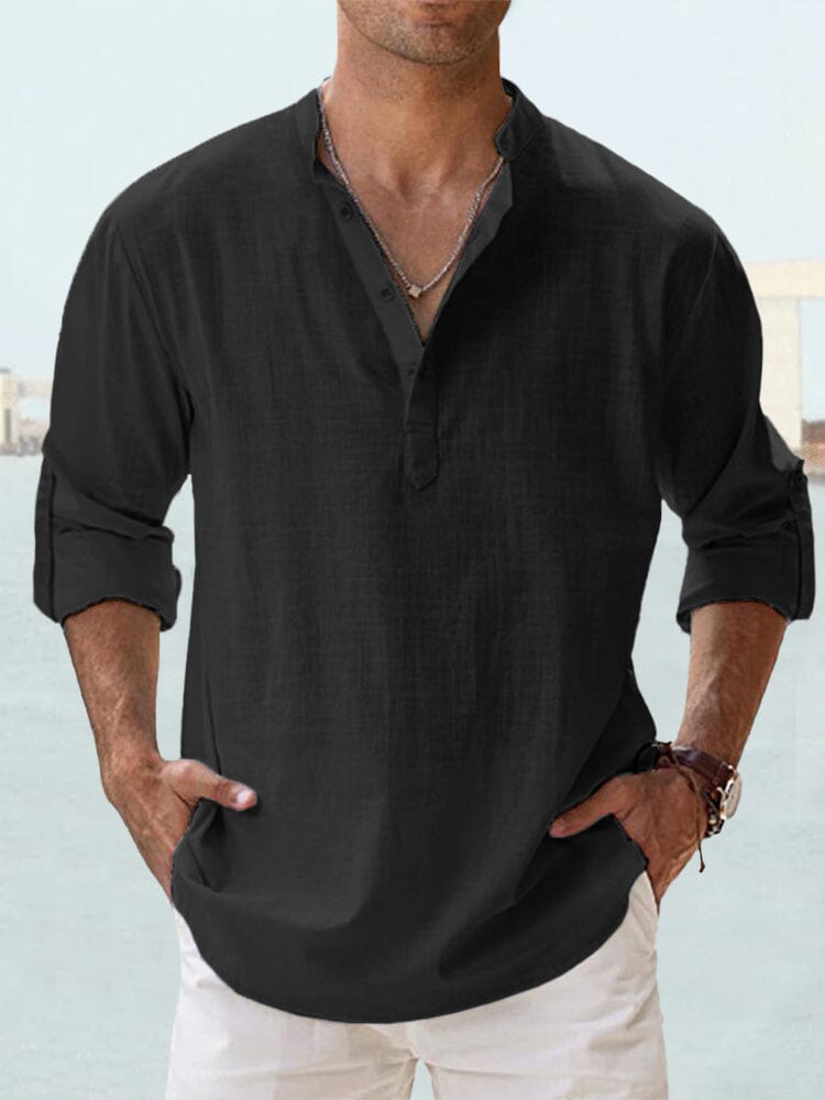 Auren™ | Camisa de lino y algodón cuello abierto