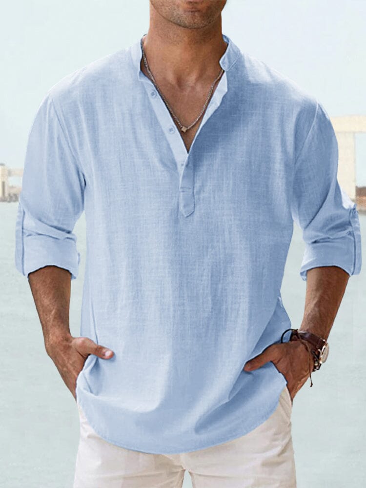 Auren™ | Camisa de lino y algodón cuello abierto