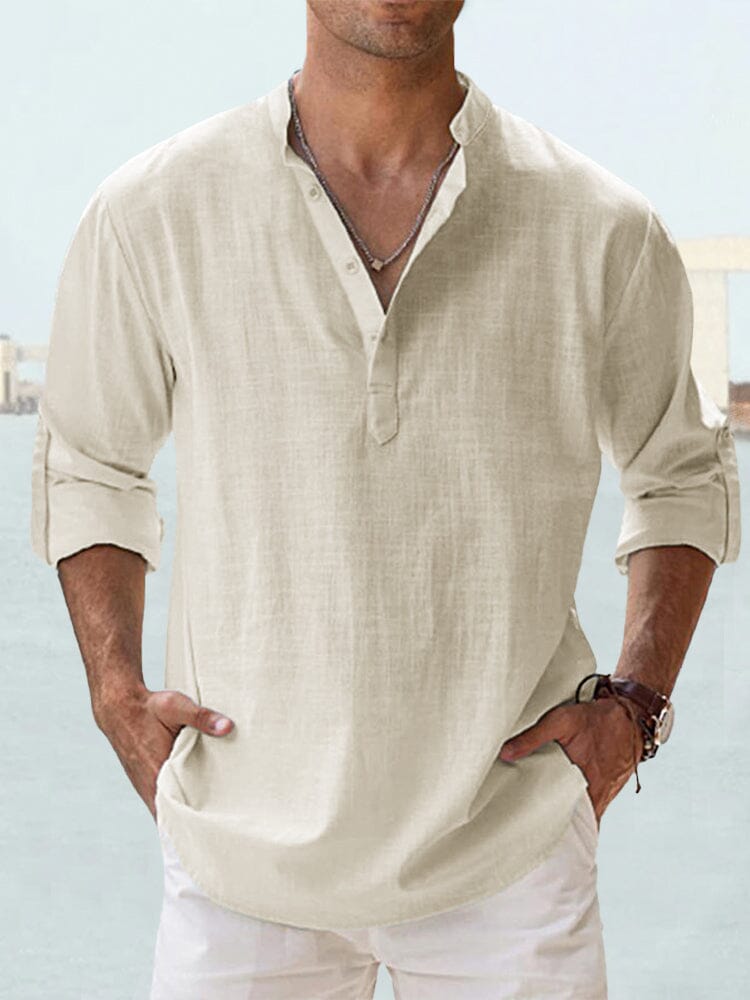 Auren™ | Camisa de lino y algodón cuello abierto