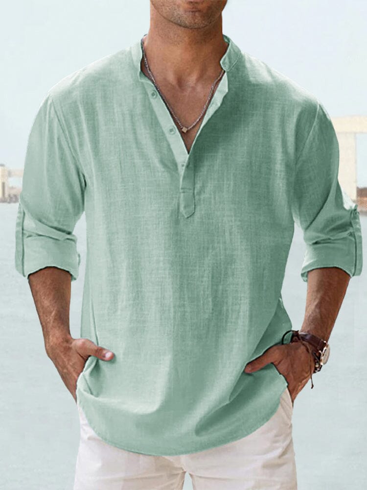 Auren™ | Camisa de lino y algodón cuello abierto