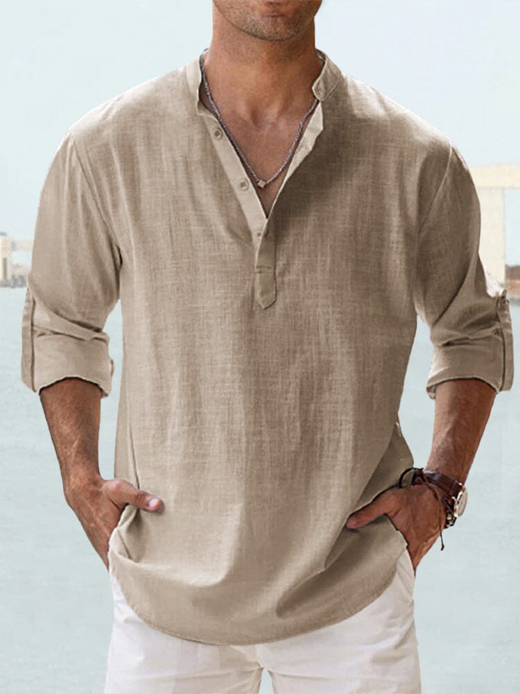 Auren™ | Camisa de lino y algodón cuello abierto