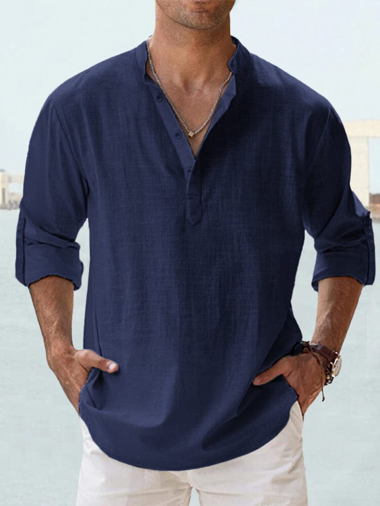 Auren™ | Camisa de lino y algodón cuello abierto