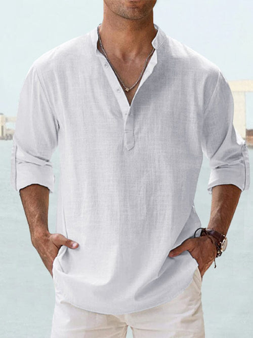 Auren™ | Camisa de lino y algodón cuello abierto
