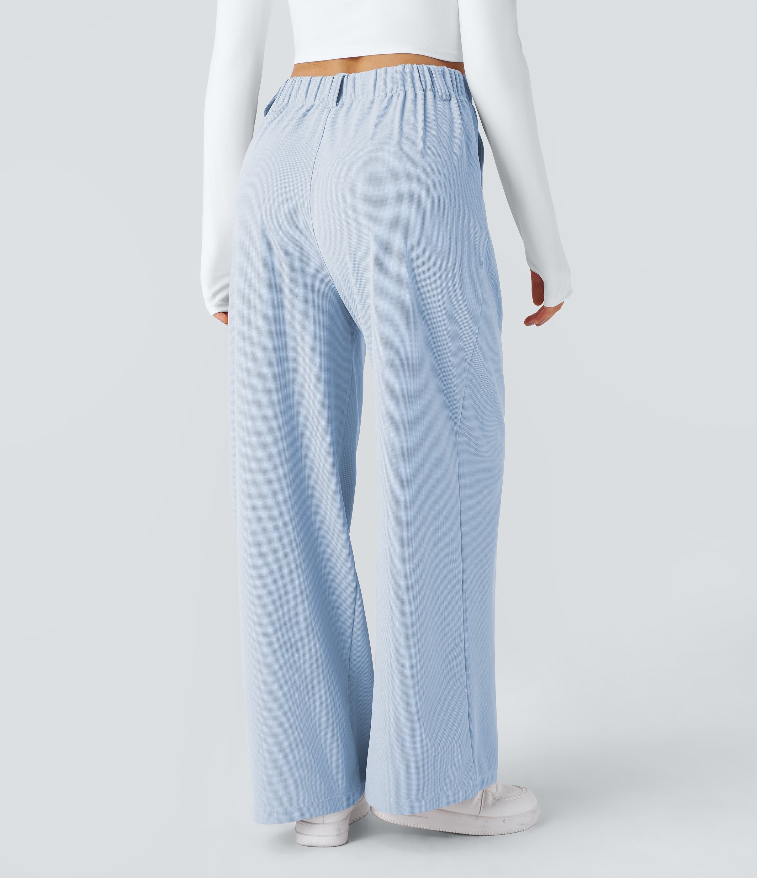Chiara™ | Pantalón Palazzo Waffle de Cintura Alta - Beige Arena