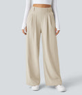 Chiara™ | Pantalón Palazzo Waffle de Cintura Alta - Beige Arena