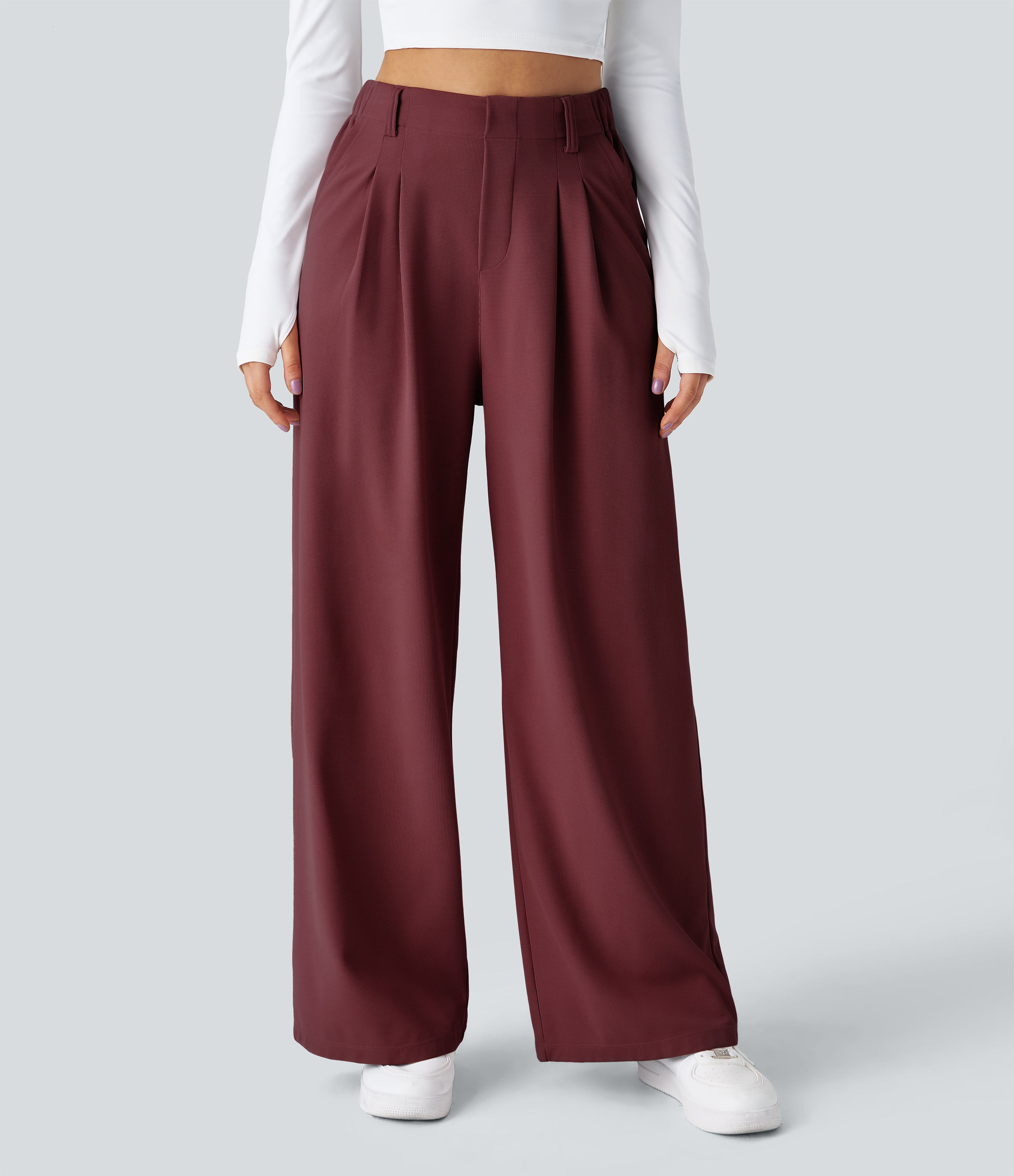 Chiara™ | Pantalón Palazzo Waffle de Cintura Alta - Beige Arena