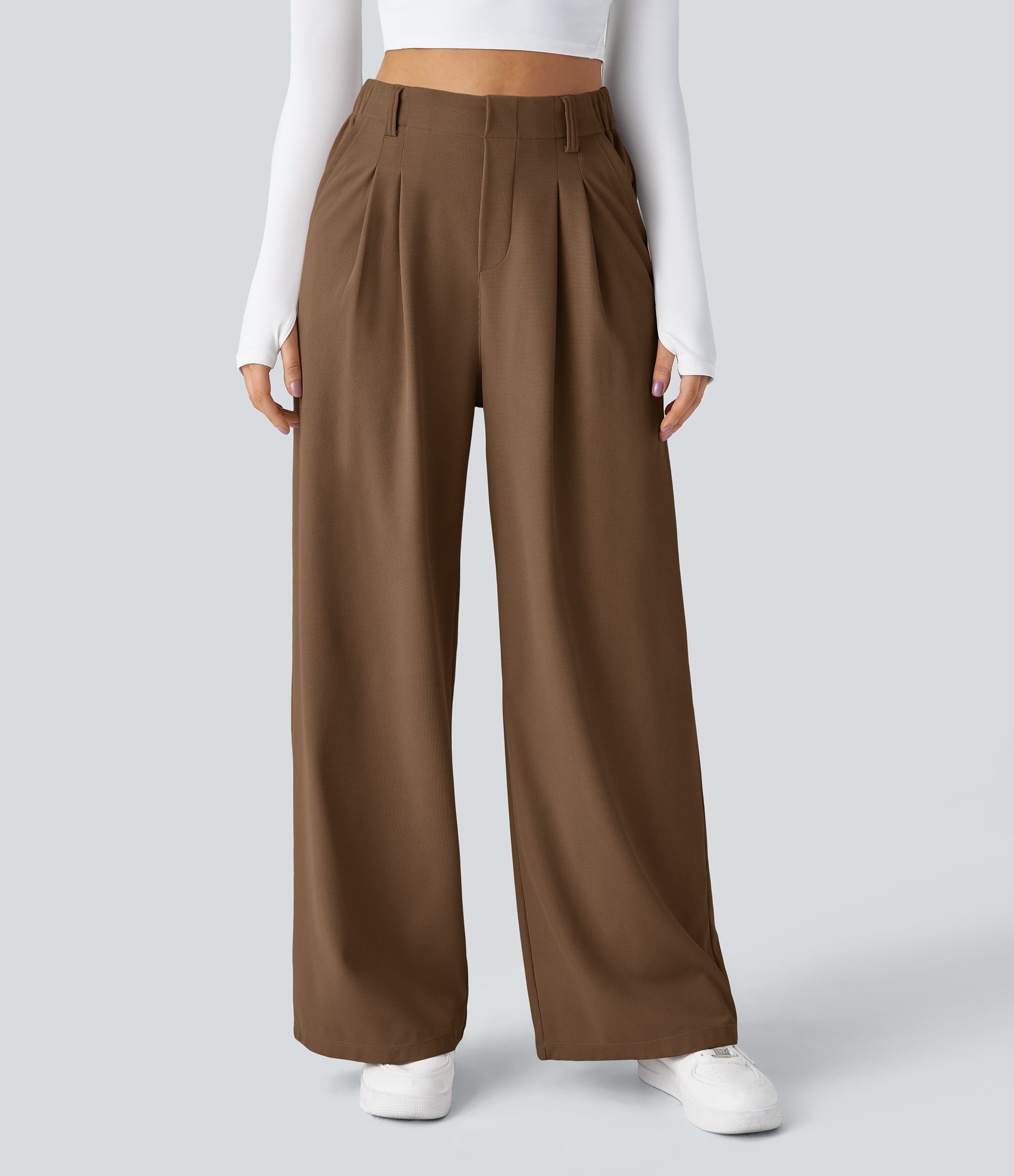 Chiara™ | Pantalón Palazzo Waffle de Cintura Alta - Beige Arena