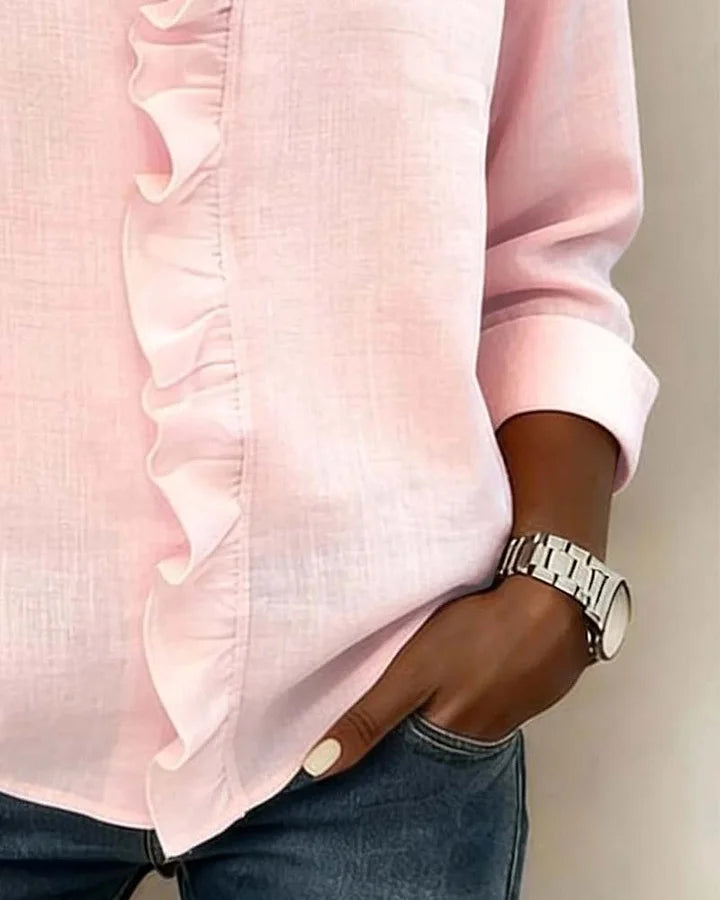 Blusa Elegante con Escote en V y Volantes Delicados
