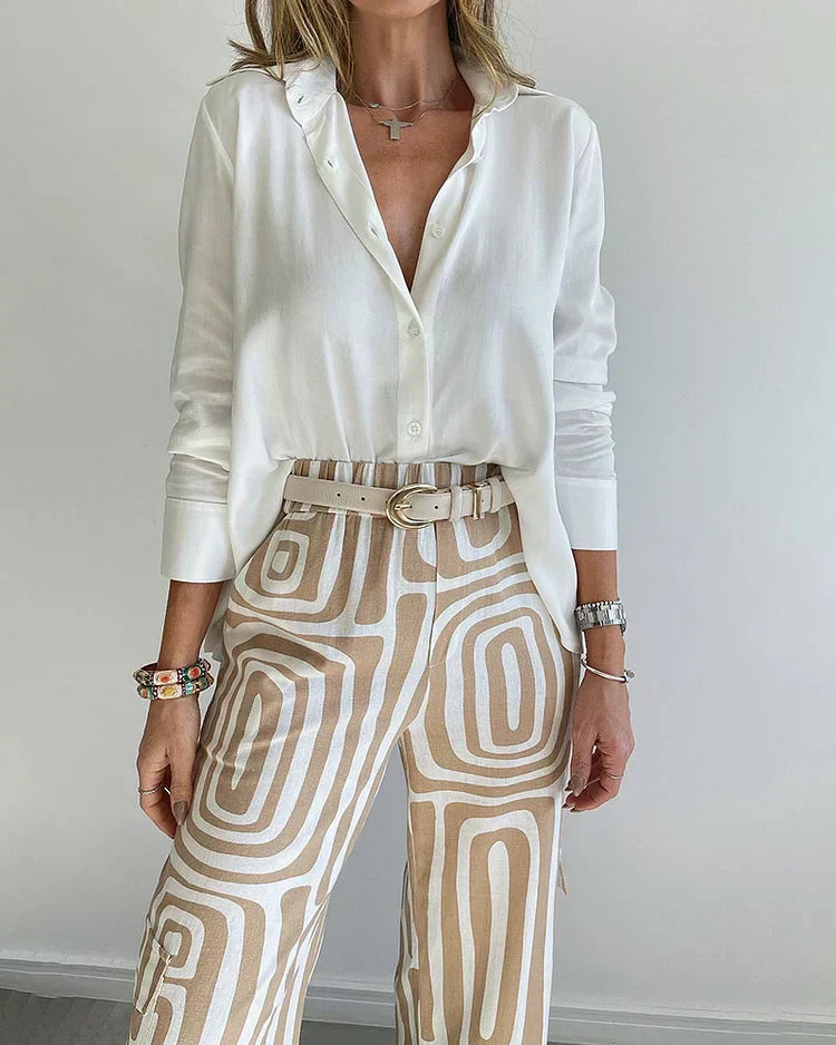Conjunto Pantalón Elegante con Blusa y Cinturón