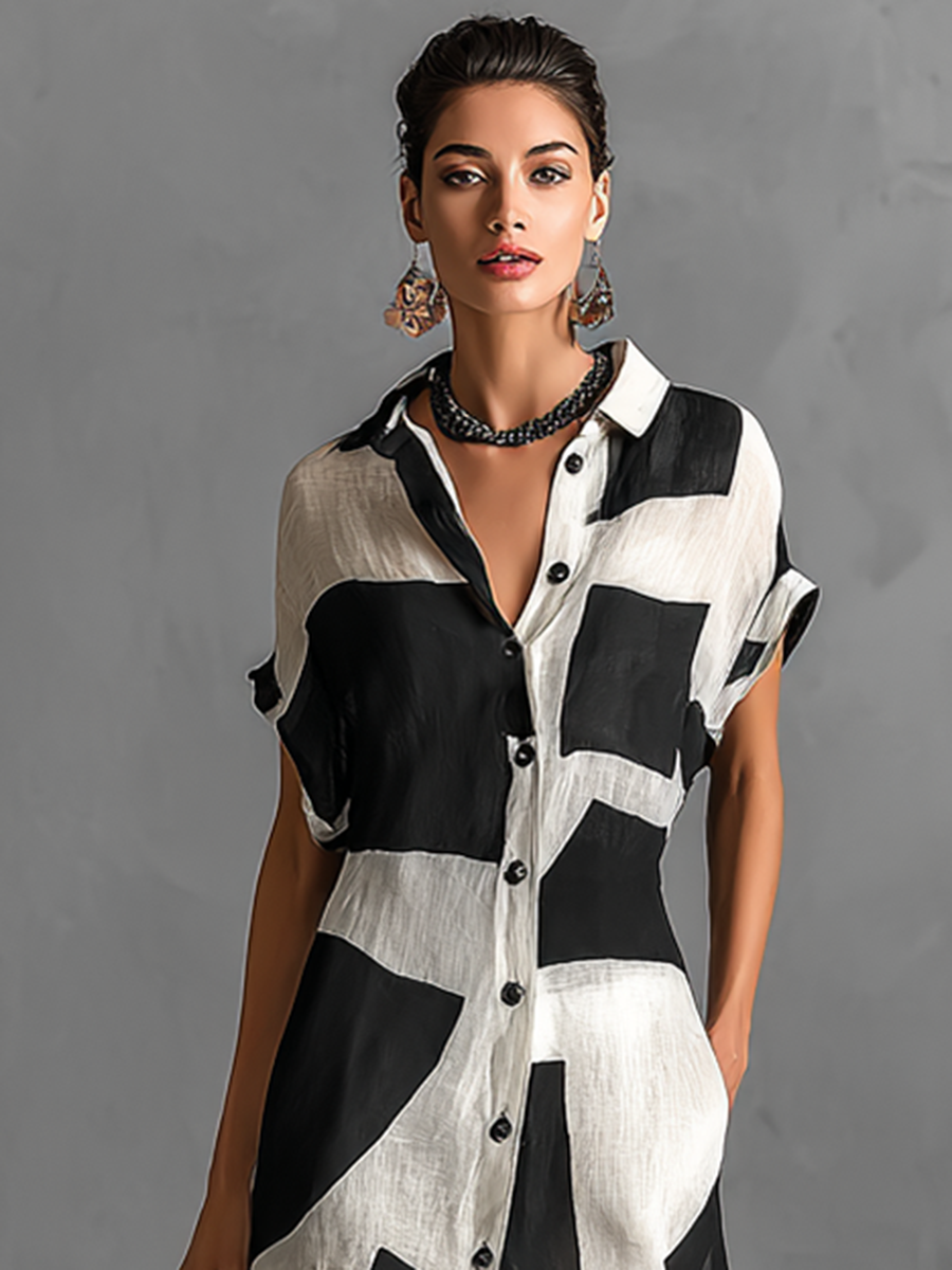 Daria™ · Vestido camisero maxi con estampado geométrico