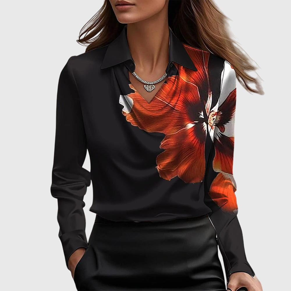Blusa Satinada Elegante con Cuello Fruncido