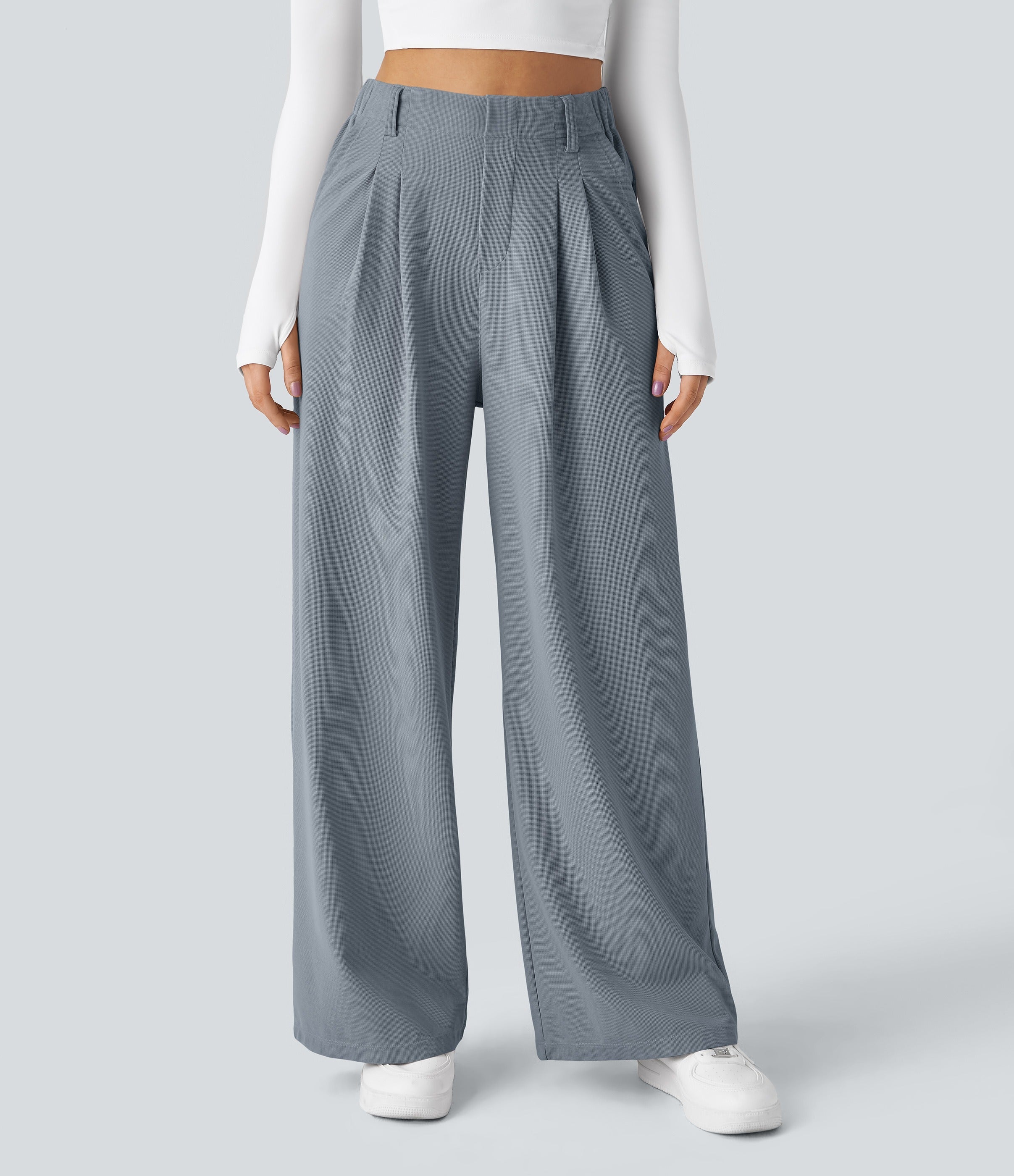 Chiara™ | Pantalón Palazzo Waffle de Cintura Alta - Beige Arena