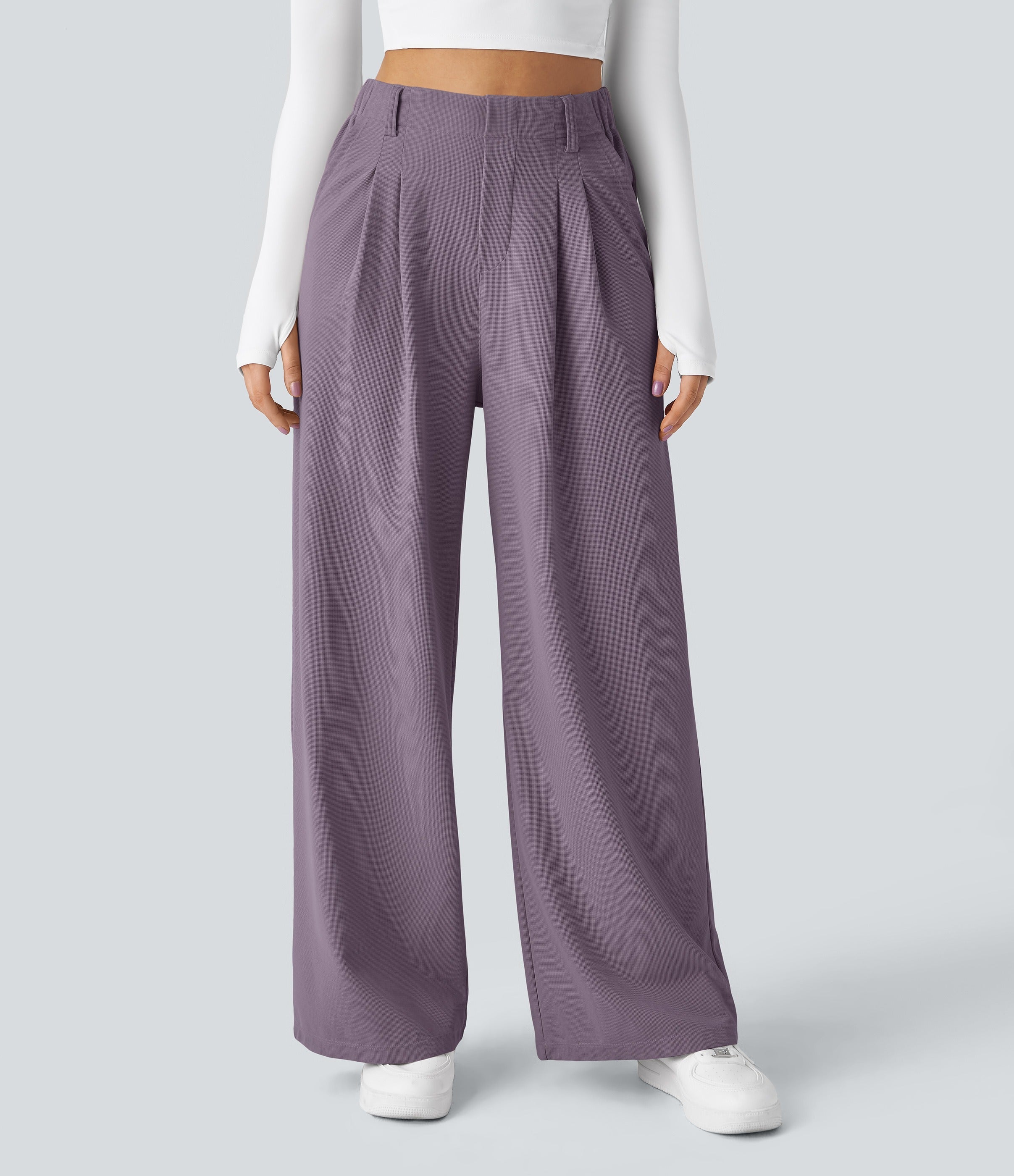 Chiara™ | Pantalón Palazzo Waffle de Cintura Alta - Beige Arena
