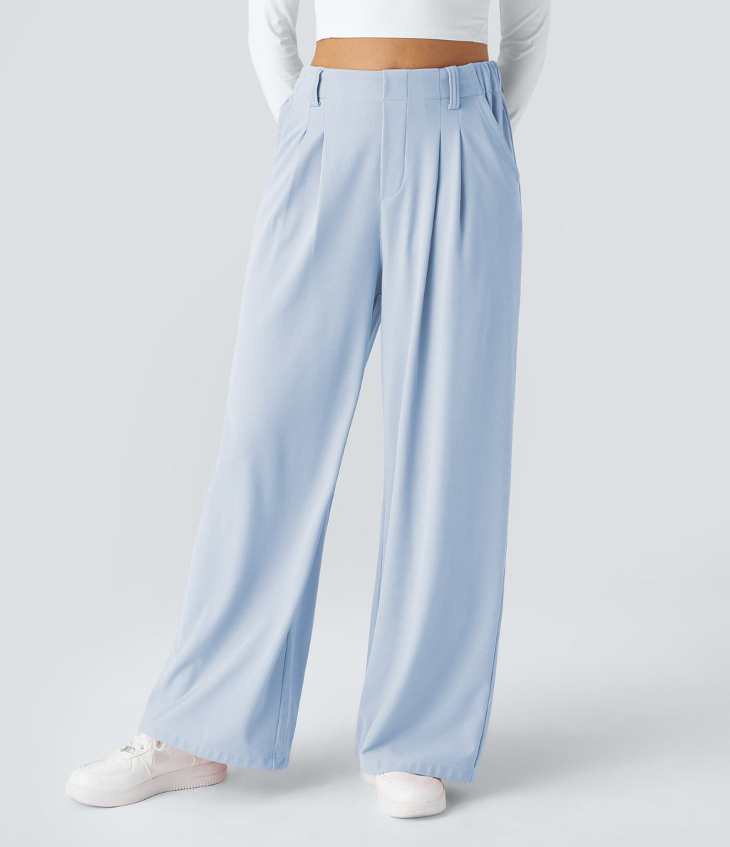Chiara™ | Pantalón Palazzo Waffle de Cintura Alta - Beige Arena