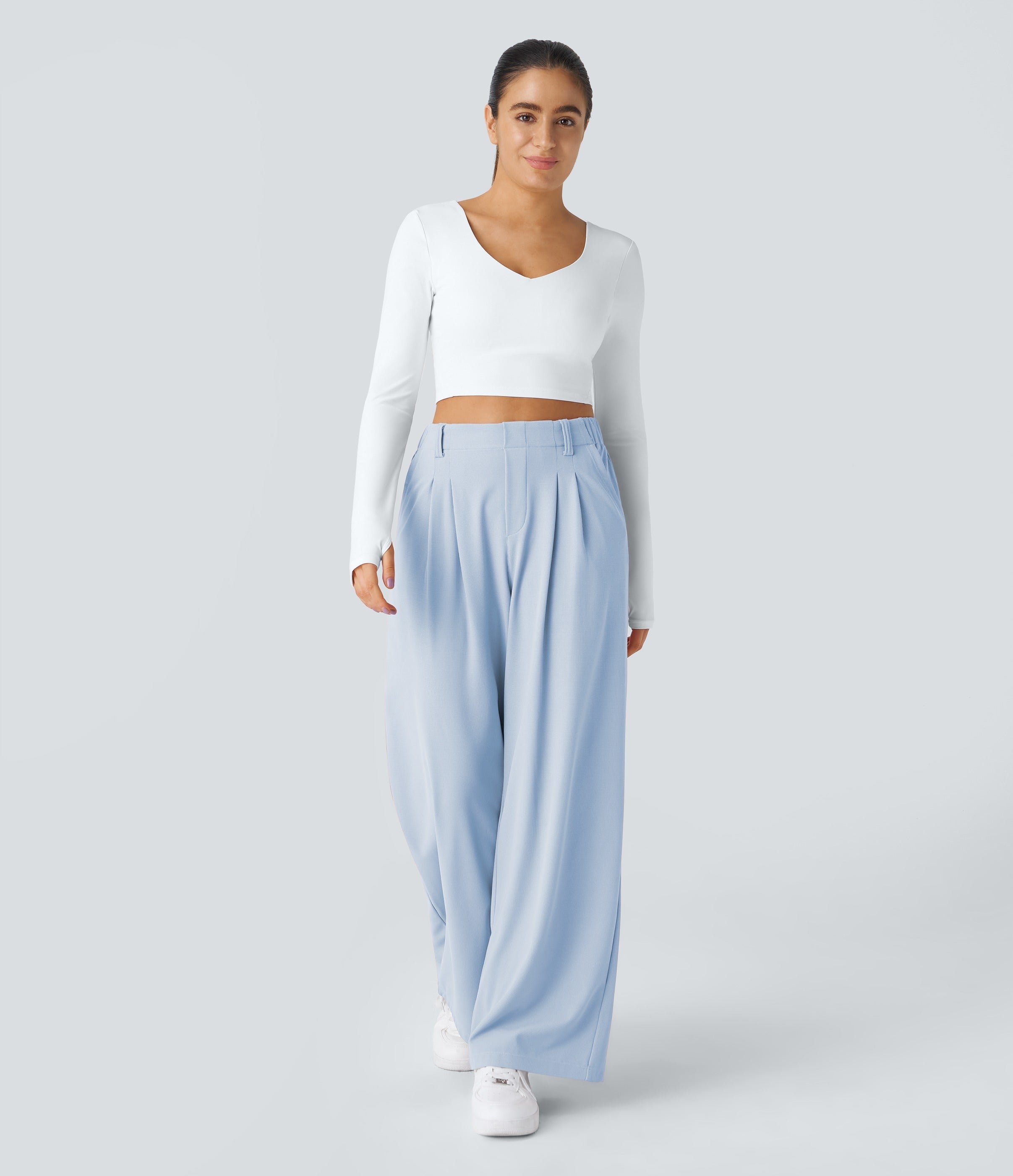 Chiara™ | Pantalón Palazzo Waffle de Cintura Alta - Beige Arena