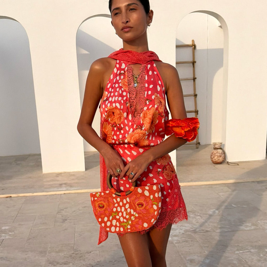Coral | Top de amapola color coral cervatillo con lirio amapola