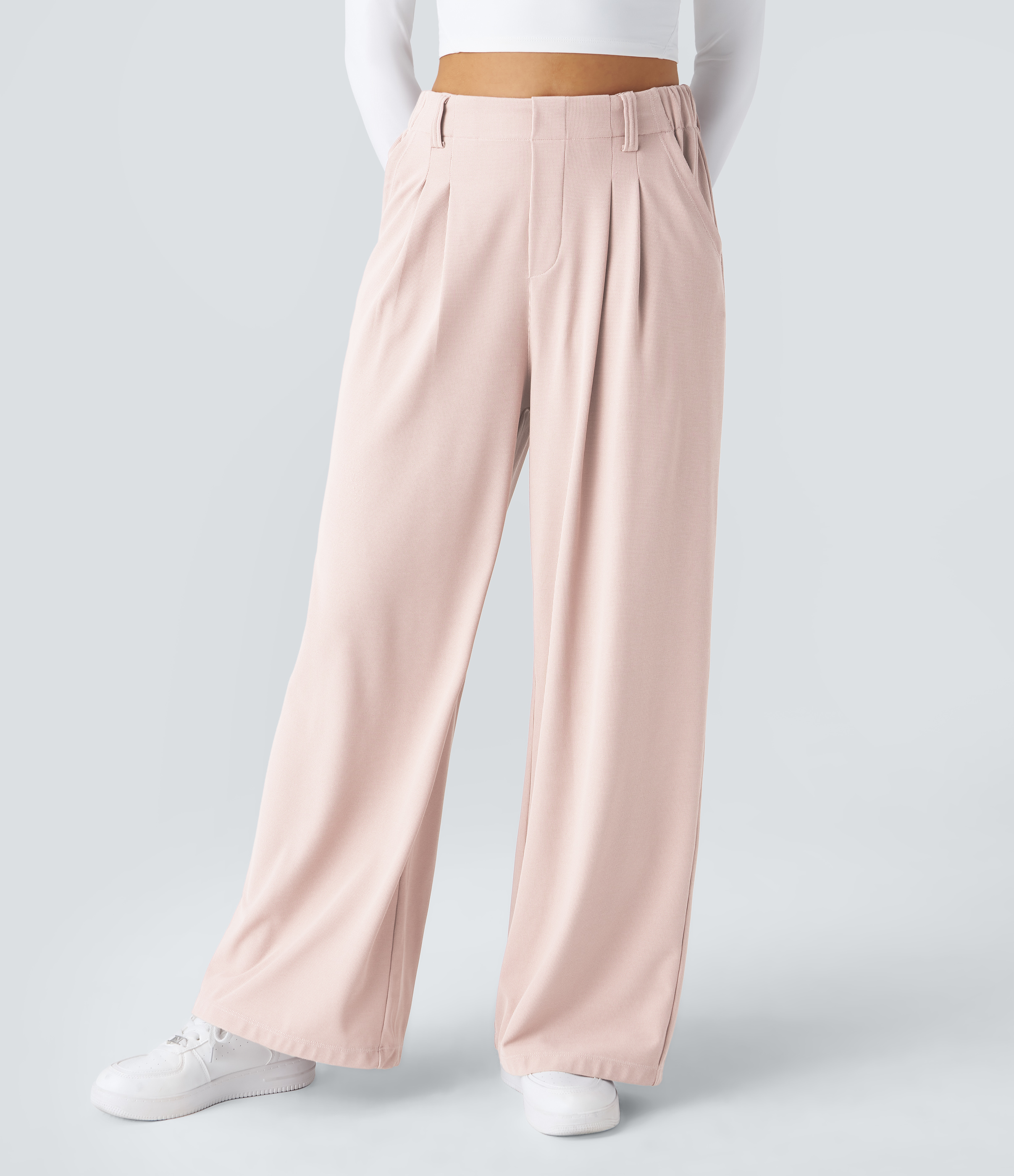 Chiara™ | Pantalón Palazzo Waffle de Cintura Alta - Beige Arena